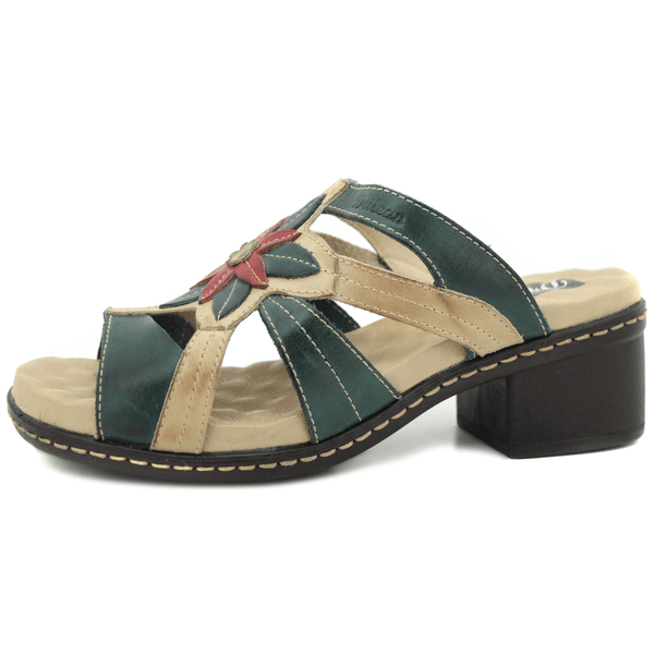 Sandália Feminina de Salto em Couro Legítimo e Palmilha em Gel - Verde - Off - Vermelho (BR010)