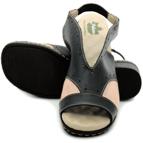 Sandália Feminina de Salto em Couro Legítimo e Palmilha em Gel - Preto - Salmão - 36 (BR037) OUTLET