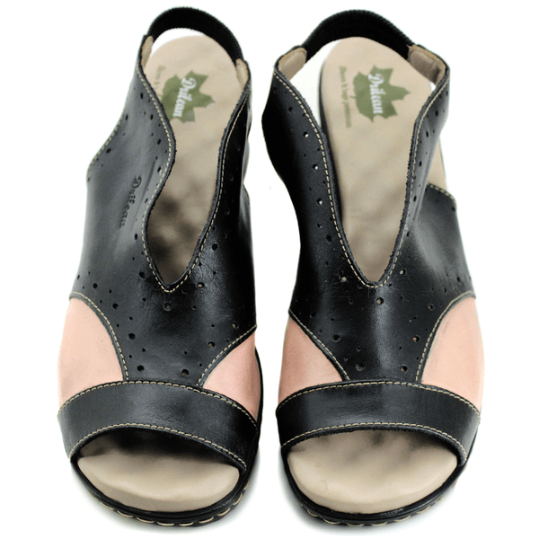 Sandália Feminina de Salto em Couro Legítimo e Palmilha em Gel - Preto - Salmão - 36 (BR037) OUTLET