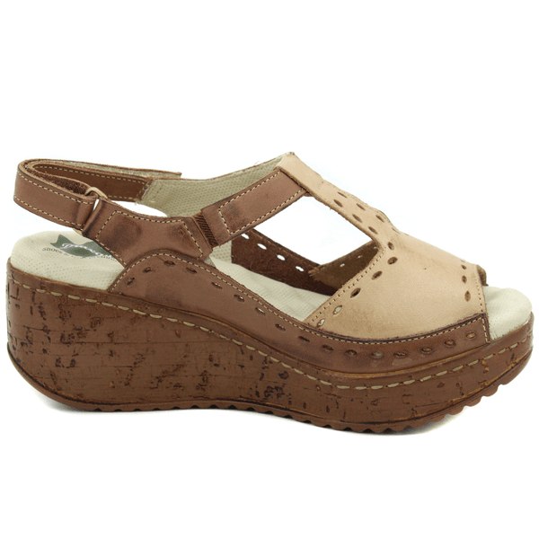Sandália Anabela Feminina de Couro Legítimo - Castanho - Caramelo - 36 (NI040) OUTLET