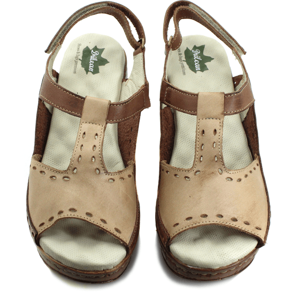 Sandália Anabela Feminina de Couro Legítimo - Castanho - Caramelo - 36 (NI040) OUTLET