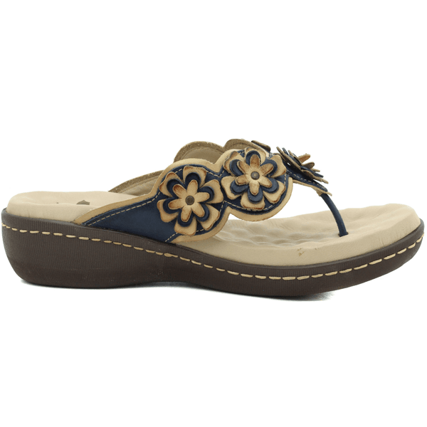 Sandália Feminina Anatômica em Couro Legítimo e Palmilha Gel - Caramelo - Azul - 35 (MA025) OUTLET