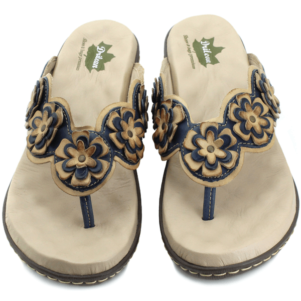 Sandália Feminina Anatômica em Couro Legítimo e Palmilha Gel - Caramelo - Azul - 35 (MA025) OUTLET