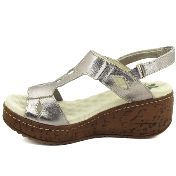 Sandália Anabela Feminina de Couro Legítimo - Metalizado Onix (NI008) 39 OUTLET