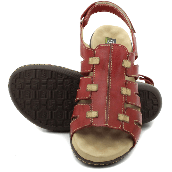 Sandália Feminina Anatômica em Couro Legítimo e Palmilha Gel - Vermelho - Caramelo - Sola Café - 36 (MA003) OUTLET