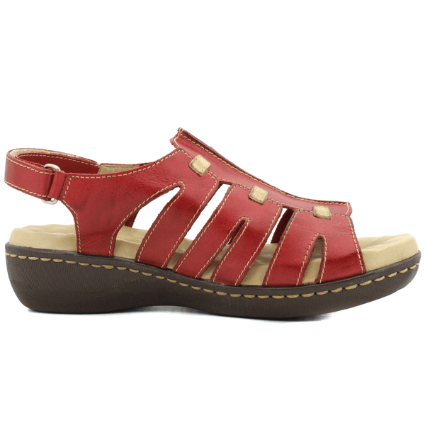 Sandália Feminina Anatômica em Couro Legítimo e Palmilha Gel - Vermelho - Caramelo - Sola Café - 36 (MA003) OUTLET