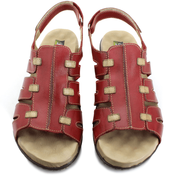 Sandália Feminina Anatômica em Couro Legítimo e Palmilha Gel - Vermelho - Caramelo - Sola Café - 36 (MA003) OUTLET