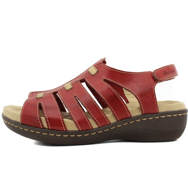 Sandália Feminina Anatômica em Couro Legítimo e Palmilha Gel - Vermelho - Caramelo - Sola Café (MA003)