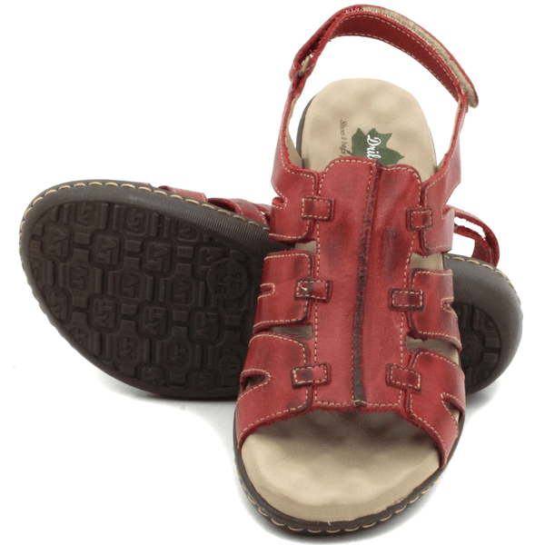 Sandália Feminina Anatômica em Couro Legítimo e Palmilha Gel - Vermelho - Sola Café - 36 (MA003) OUTLET
