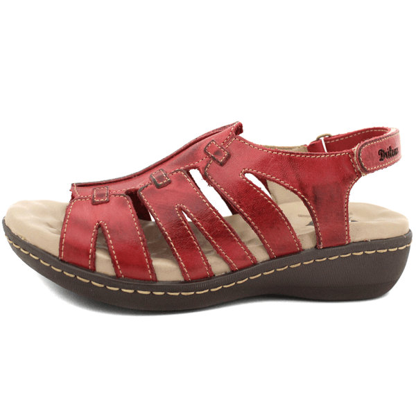Sandália Feminina Anatômica em Couro Legítimo e Palmilha Gel - Vermelho - Sola Café - 36 (MA003) OUTLET