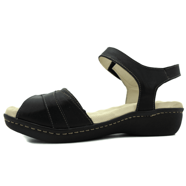 Sandália Feminina Anatômica em Couro Legítimo e Palmilha Gel - Preto - Sola Café - 37 (MA001) OUTLET