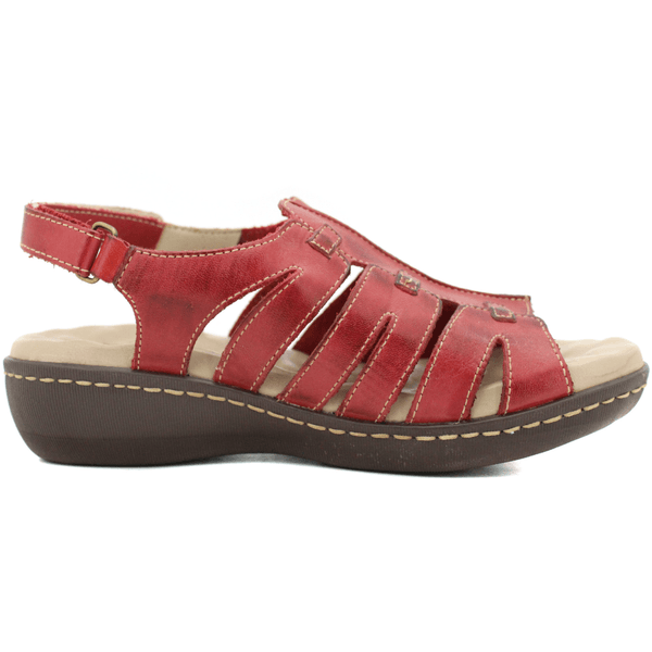 Sandália Feminina Anatômica em Couro Legítimo e Palmilha Gel - Vermelho - Sola Café (MA003)