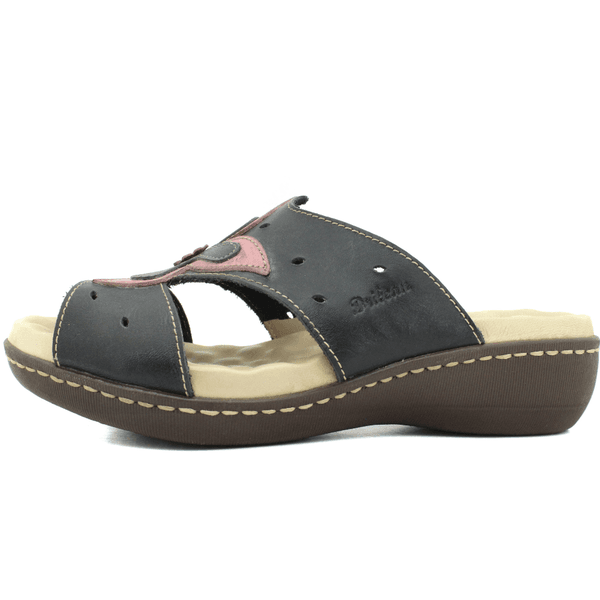 Sandália Feminina Anatômica em Couro Legítimo e Palmilha Gel - Preto - Berinjela - Sola Café - 35 (MA020) OUTLET