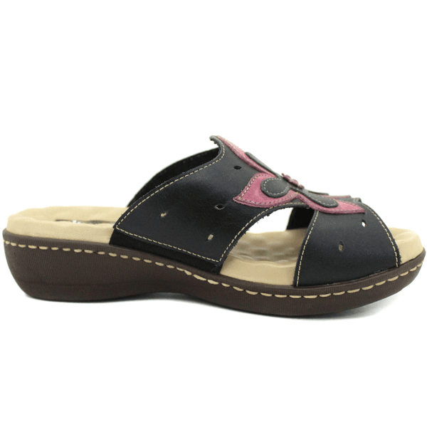 Sandália Feminina Anatômica em Couro Legítimo e Palmilha Gel - Preto - Berinjela - Sola Café - 35 (MA020) OUTLET