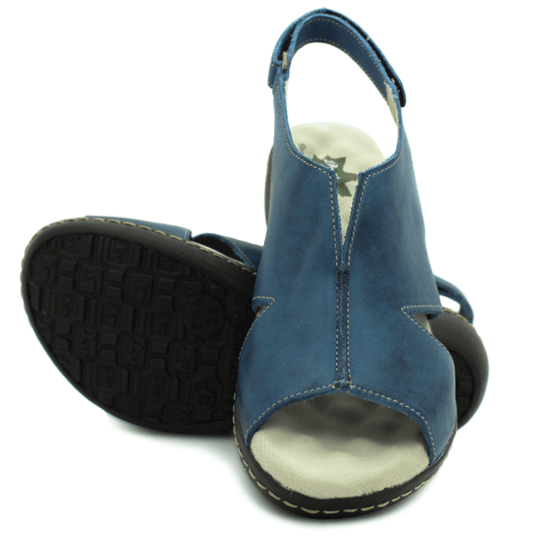 Sandália Feminina Anatômica em Couro Legítimo e Palmilha Gel - Azul - Sola Café (MA006)
