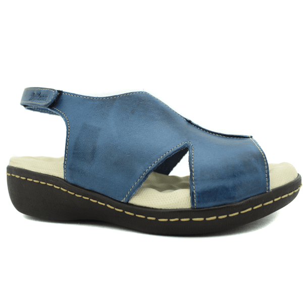 Sandália Feminina Anatômica em Couro Legítimo e Palmilha Gel - Azul - Sola Café (MA006)