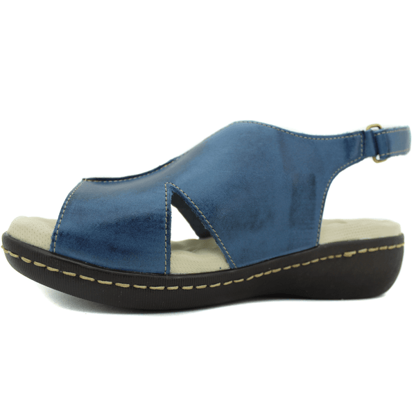 Sandália Feminina Anatômica em Couro Legítimo e Palmilha Gel - Azul - Sola Café (MA006)