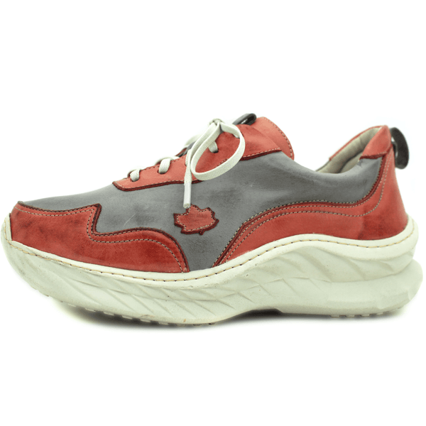 Tênis Feminino em Couro Legítimo com Palmilha em Gel - Grafite - Coral - Sola Off (CAF002)