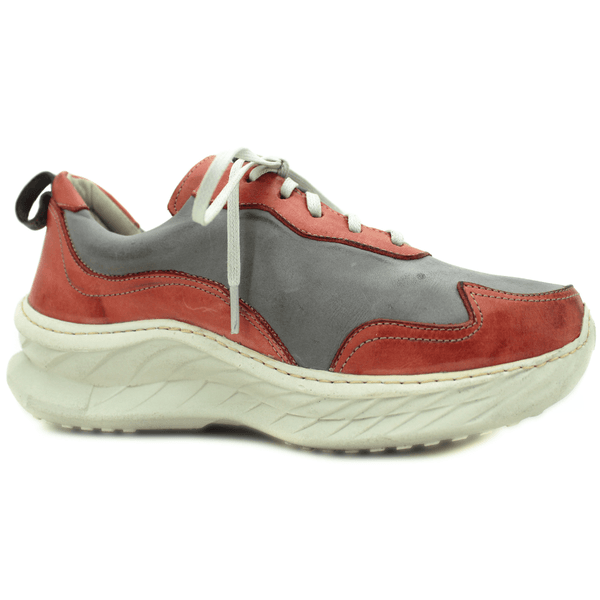 Tênis Feminino em Couro Legítimo com Palmilha em Gel - Grafite - Coral - Sola Off (CAF002)