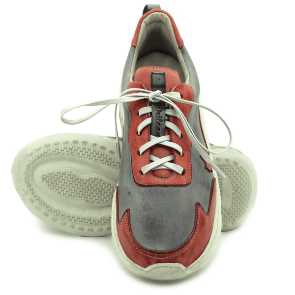 Tênis Feminino em Couro Legítimo com Palmilha em Gel - Grafite - Coral - Sola Off (CAF002)