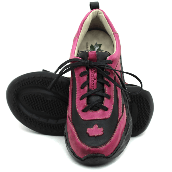 Tênis Feminino em Couro Legítimo com Palmilha em Gel - Preto - Violeta - Sola Preta (CAF003)