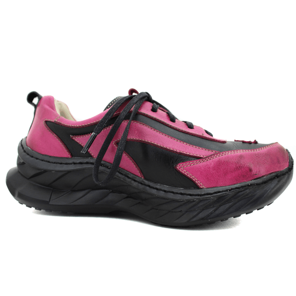Tênis Feminino em Couro Legítimo com Palmilha em Gel - Preto - Violeta - Sola Preta (CAF003)