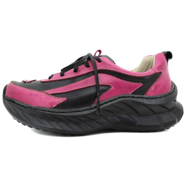 Tênis Feminino em Couro Legítimo com Palmilha em Gel - Preto - Violeta - Sola Preta (CAF003)