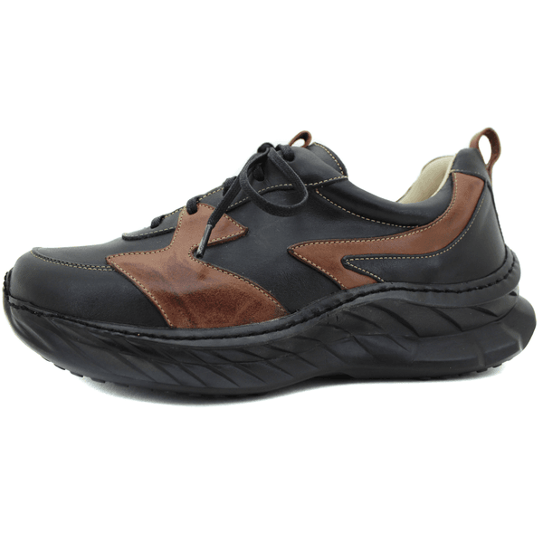 Tênis Feminino em Couro Legítimo com Palmilha em Gel - Preto - Castanho - Sola Preta (CAF005)
