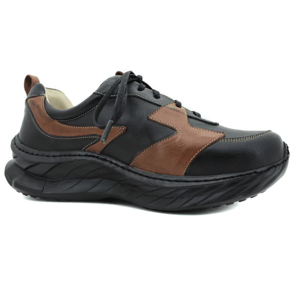 Tênis Feminino em Couro Legítimo com Palmilha em Gel - Preto - Castanho - Sola Preta (CAF005)