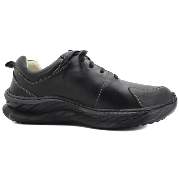 Tênis Masculino em Couro Legítimo com Palmilha em Gel - Preto - Sola Preta (CAM001)