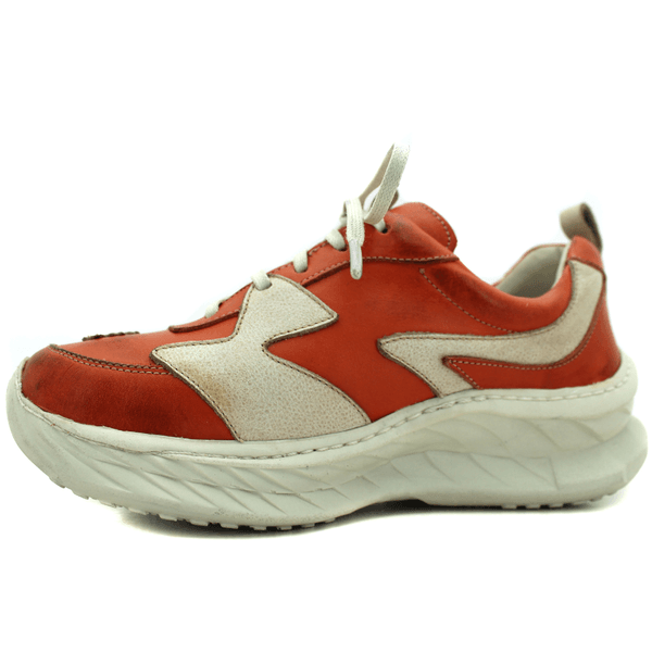 Tênis Feminino em Couro Legítimo com Palmilha em Gel - Abóbora - Bicolor Off - Sola Off (CAF005)
