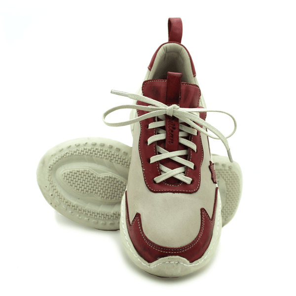 Tênis Feminino em Couro Legítimo com Palmilha em Gel - Off - Vermelho - Sola Off (CAF002)