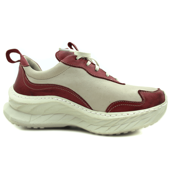 Tênis Feminino em Couro Legítimo com Palmilha em Gel - Off - Vermelho - Sola Off (CAF002)