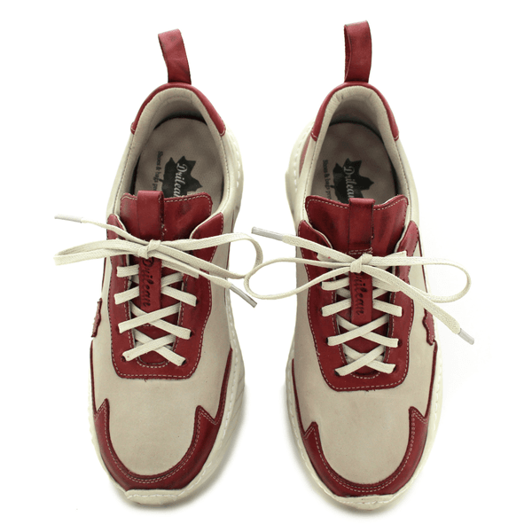 Tênis Feminino em Couro Legítimo com Palmilha em Gel - Off - Vermelho - Sola Off (CAF002)