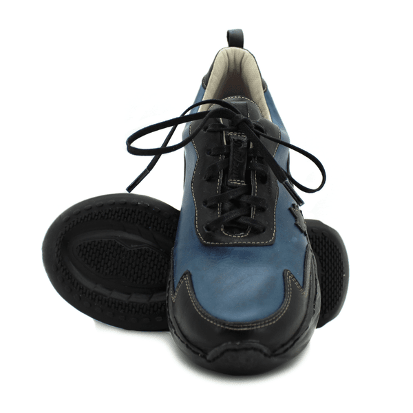 Tênis Feminino em Couro Legítimo com Palmilha em Gel - Azul - Preto - Sola Preta (CAF002)