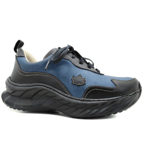 Tênis Feminino em Couro Legítimo com Palmilha em Gel - Azul - Preto - Sola Preta (CAF002)