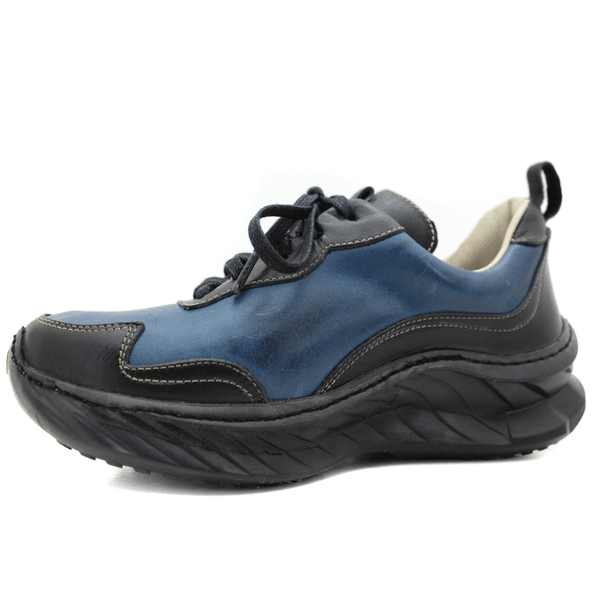 Tênis Feminino em Couro Legítimo com Palmilha em Gel - Azul - Preto - Sola Preta (CAF002)