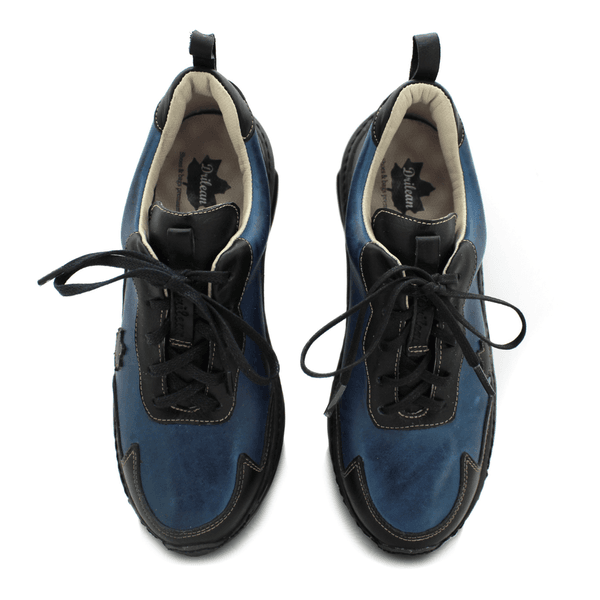 Tênis Feminino em Couro Legítimo com Palmilha em Gel - Azul - Preto - Sola Preta (CAF002)