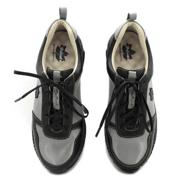 Tênis Feminino em Couro Legítimo com Palmilha em Gel - Grafite - Preto - Sola Preta (CAF001)