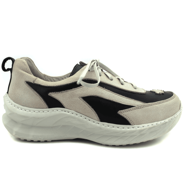 Tênis Feminino em Couro Legítimo com Palmilha em Gel - Preto - Bicolor Off - Sola Off (CAF003)