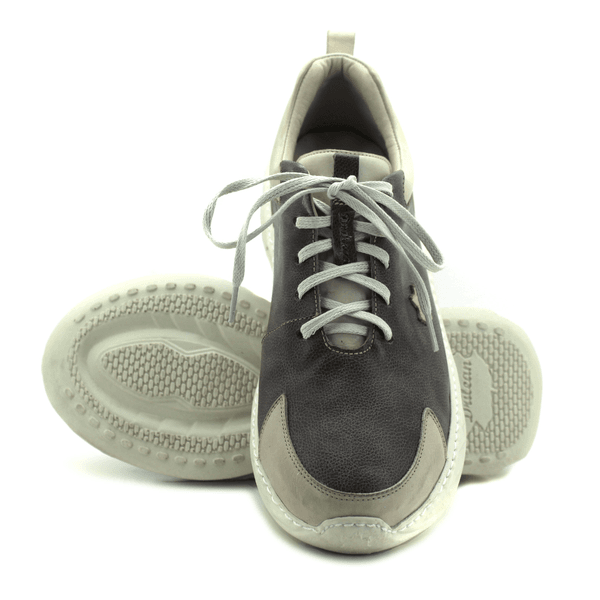 Tênis Masculino em Couro Legítimo com Palmilha em Gel - Bicolor Grafite - Off White (CAM001)