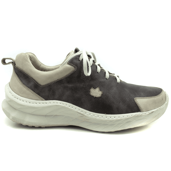 Tênis Masculino em Couro Legítimo com Palmilha em Gel - Bicolor Grafite - Off White (CAM001)