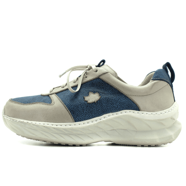 Tênis Feminino em Couro Legítimo com Palmilha em Gel - Bicolor Azul - Off (CAF001)