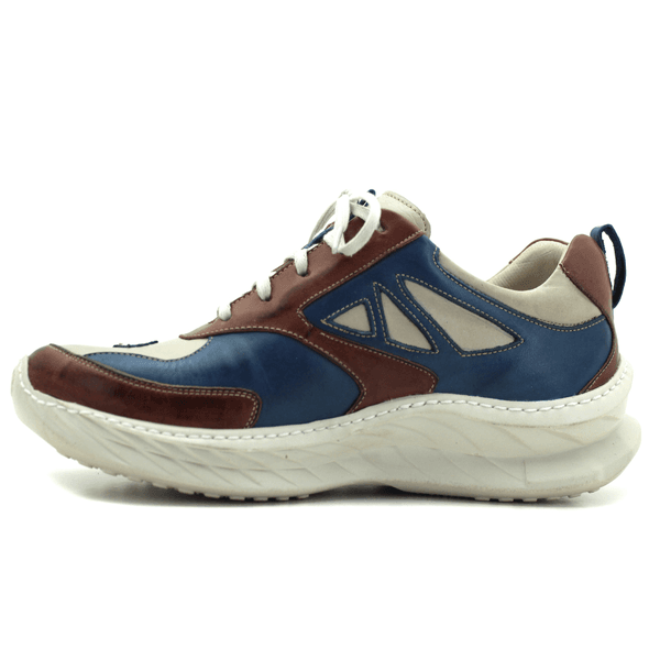 Tênis Masculino em Couro Legítimo com Palmilha em Gel - Azul - Castanho - Off White (CAM003)