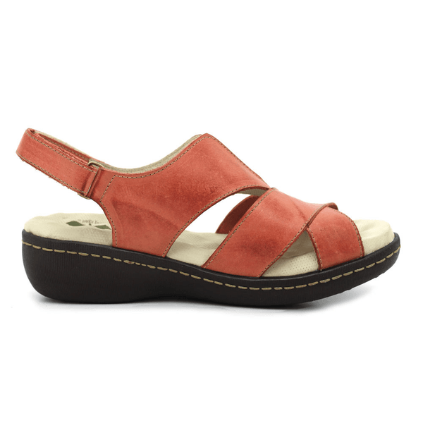 Sandália Feminina Anatômica de Couro Legítimo e Palmilha Gel - Coral (MA055)