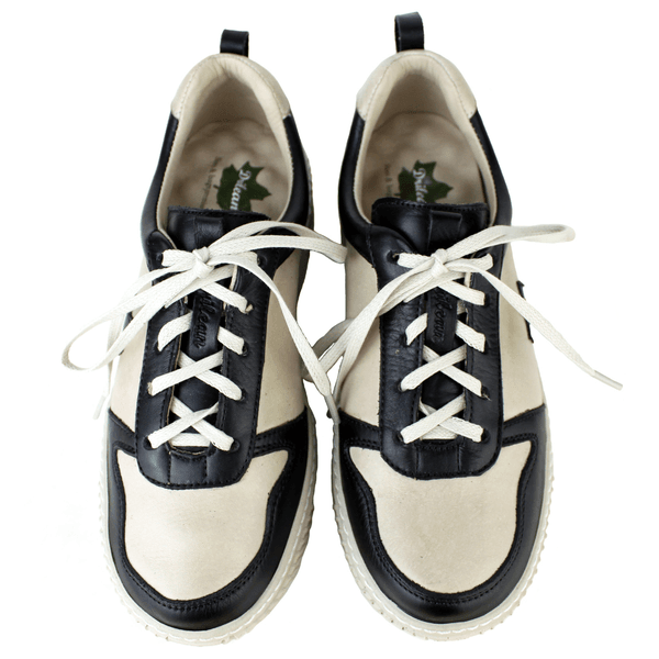 Tênis Feminino em Couro Legítimo com Palmilha em Gel - Off/ Preto - Sola Off (LEV001) 