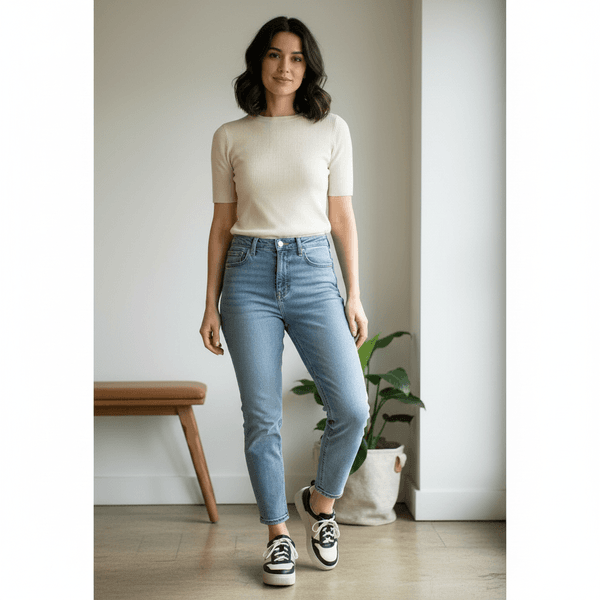 Tênis Feminino em Couro Legítimo com Palmilha em Gel - Off/ Preto - Sola Off (LEV001) 