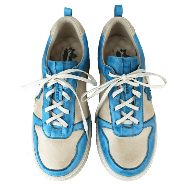 Tênis Feminino em Couro Legítimo com Palmilha em Gel - Off/ Turquesa - Sola Off (LEV001) 