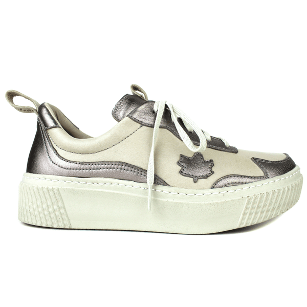 Tênis Feminino em Couro Legítimo com Palmilha em Gel - Off/ Onix - Sola Off (LEV002)