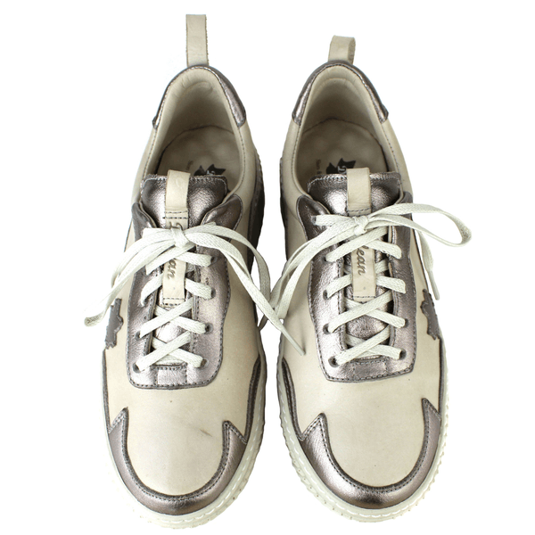 Tênis Feminino em Couro Legítimo com Palmilha em Gel - Off/ Onix - Sola Off (LEV002)